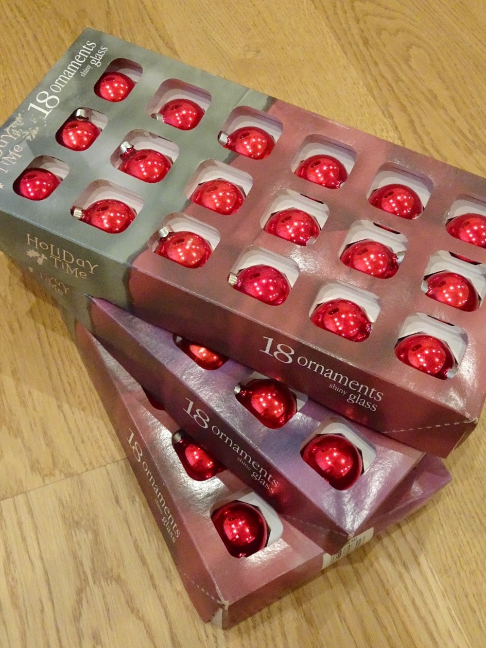 54 Vintage Red Shiny Glass Holiday Time Christmas Ornaments - 3 Boxes - USA Made